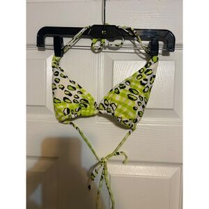 Body Glove Womens Neon Lime Green Gingham Leopard Triangle Bikini Top Large